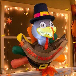 3.5 FT Thanksgiving Inflatable Decorations Outdoor Turkey Broke Out from Window